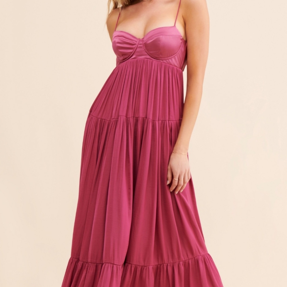 Free People FREYA Pink Ruched Maxi Dress